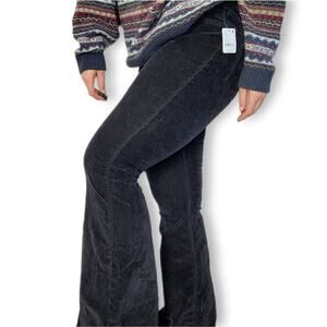 Free People Elastic Pull On Black Corduroy Stretch Flares 34 NWT